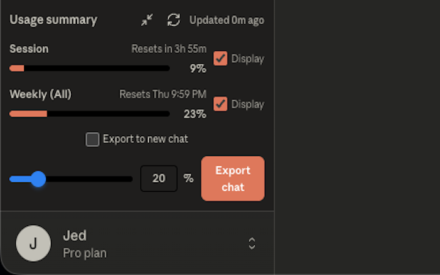 Claude Usage Tracker & Chat Exporter - Screenshot 2 showing product features and functionality