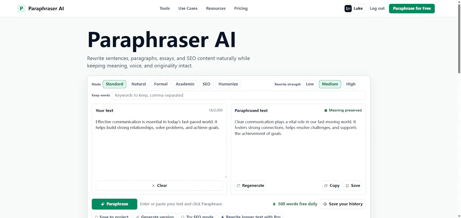 Paraphraser AI screenshot 1