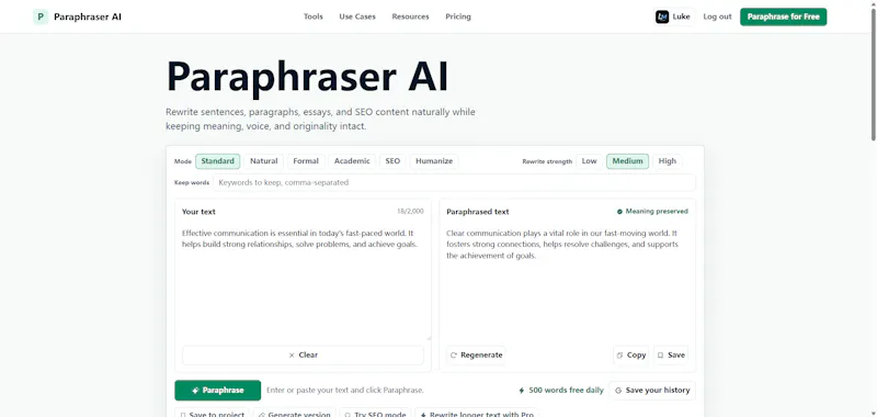 Paraphraser AI screenshot 1