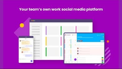 チームがプロジェクトで共同作業している様子を示す、仕事用ソーシャル メディア プラットフォームの直感的なユーザー インターフェイスのスクリーンショット。