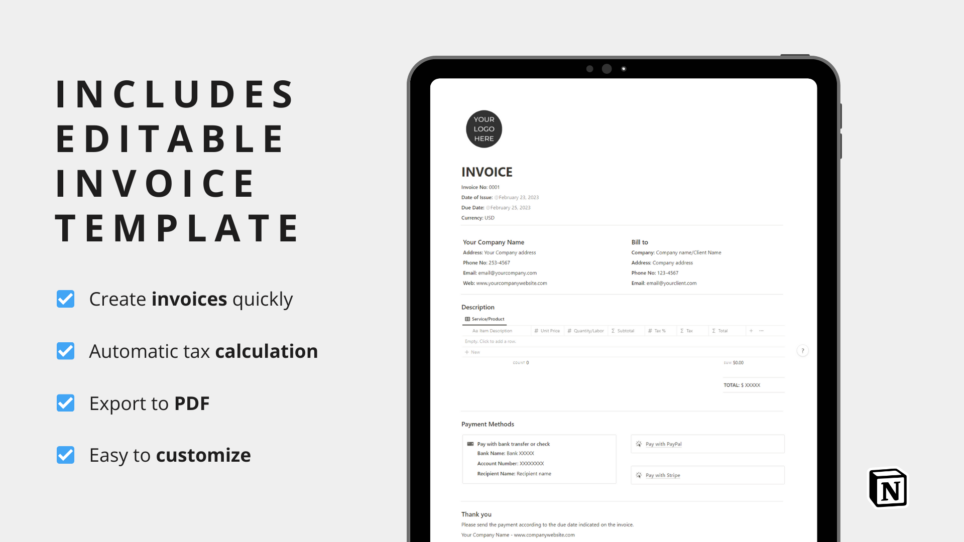 وسائط Simple Invoice Template and Mini Tracker - Simplify your invoicing with this FREE Notion template 4