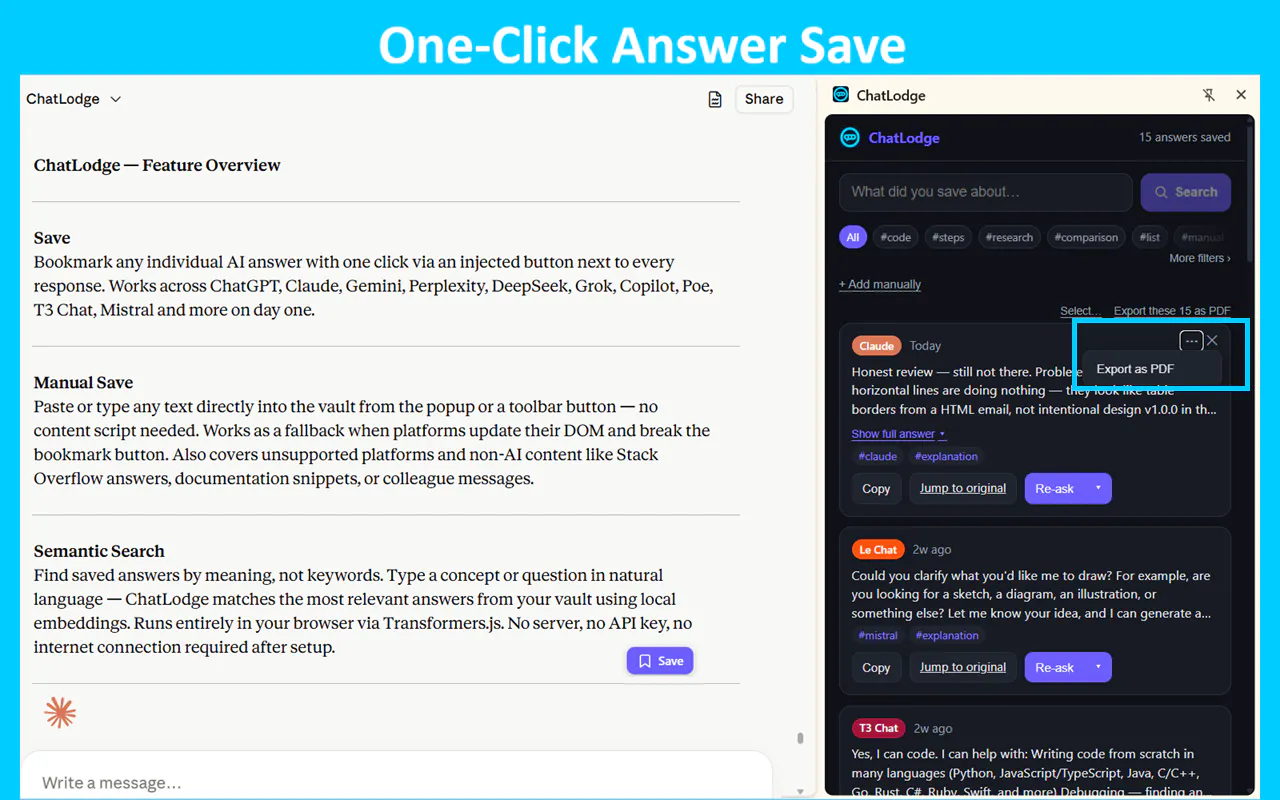 ChatLodge - Save & Search Your AI Chats gallery image