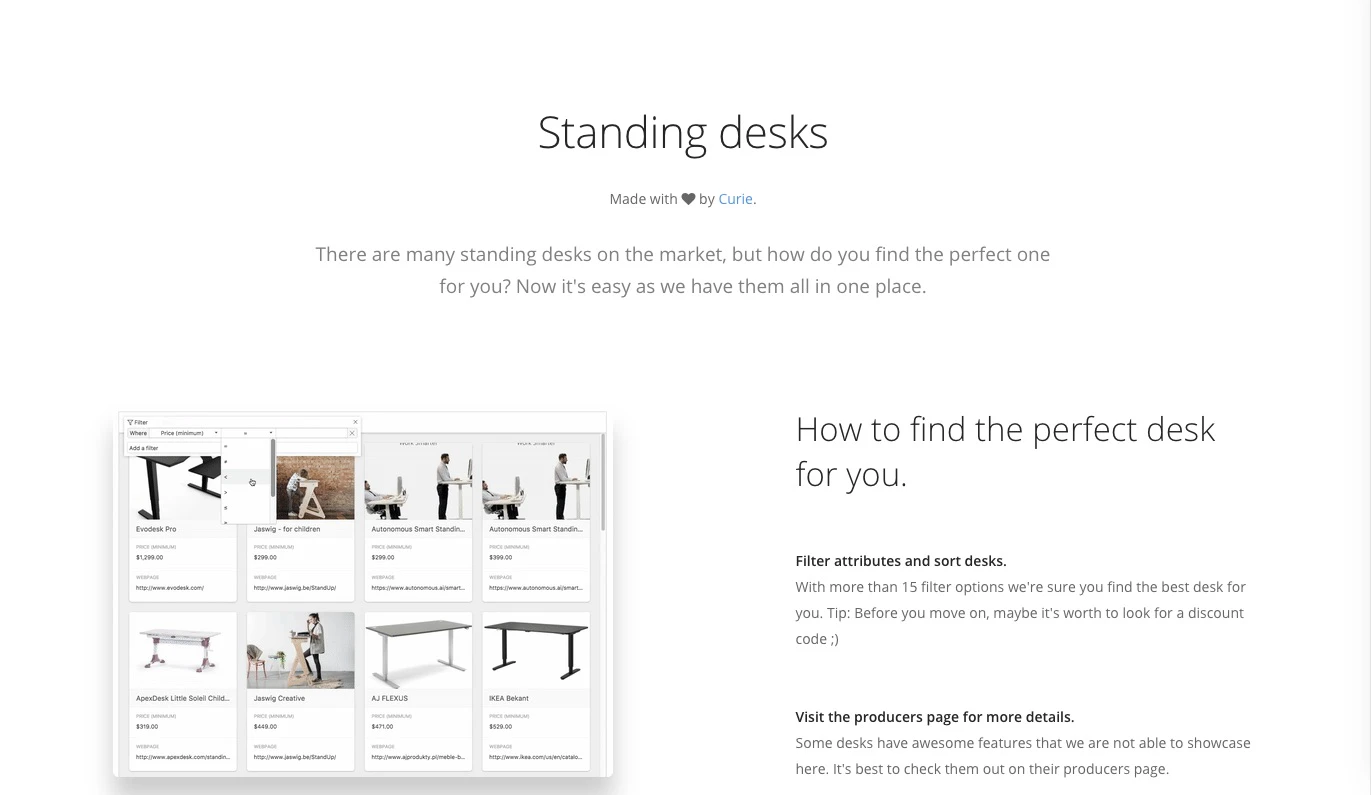 Standing desks by Curie
