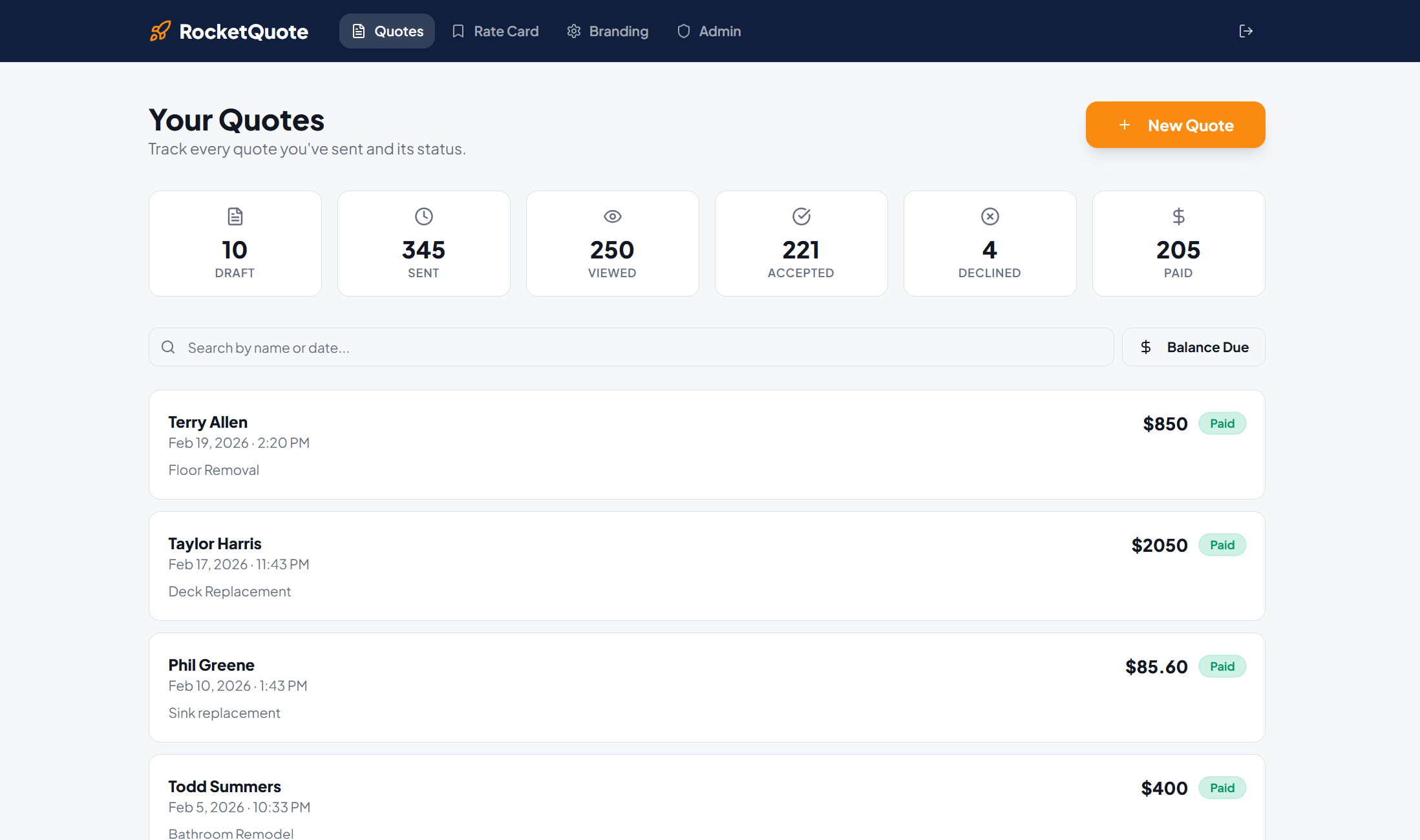 RocketQuote - Screenshot 2 showing product features and functionality