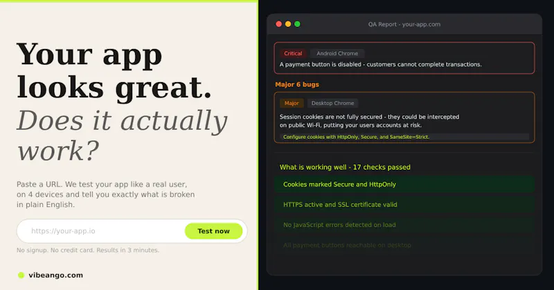 Vibe and Go - Automated QA screenshot 2