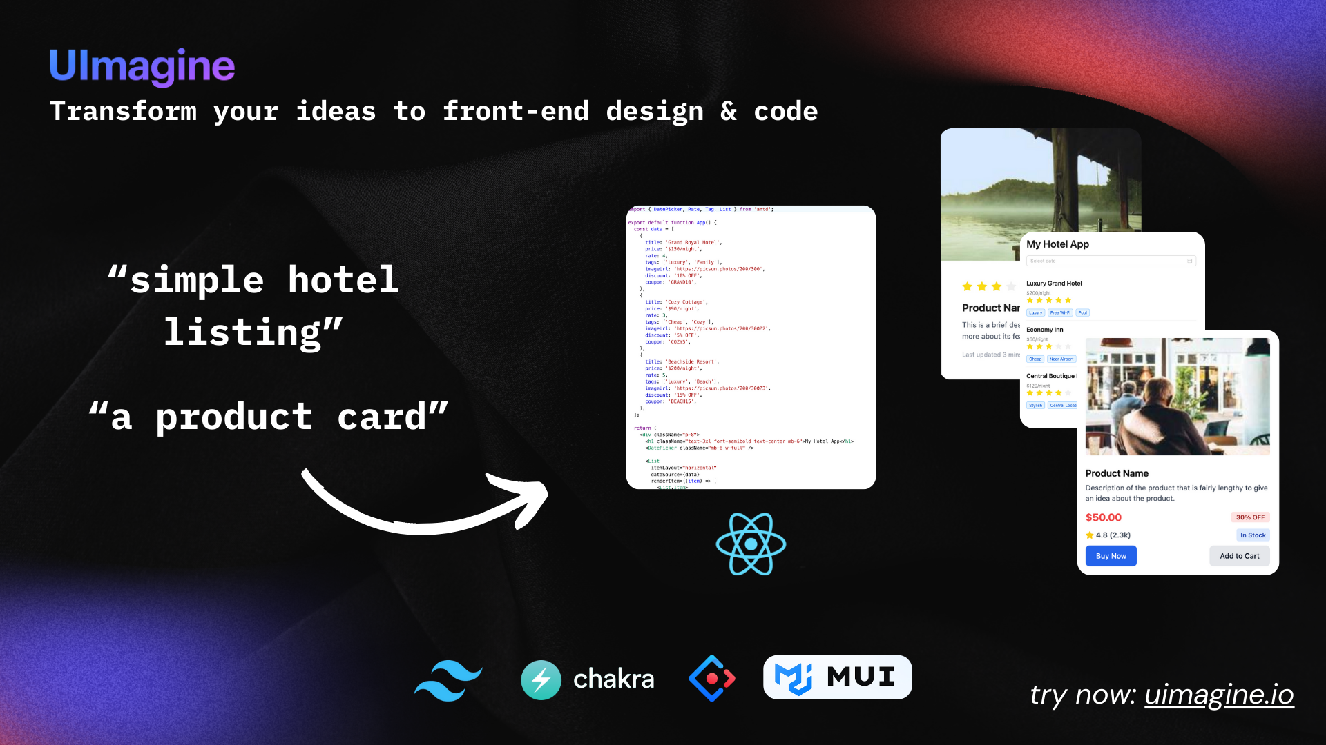 startuptile Uimagine.io-Transform your ideas to front-end design and code in seconds