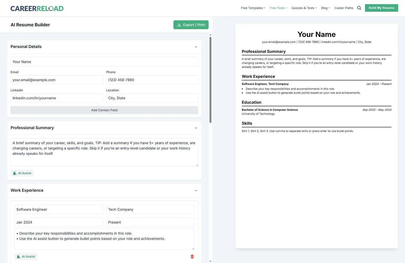 Career Reload Resume Builder gallery image