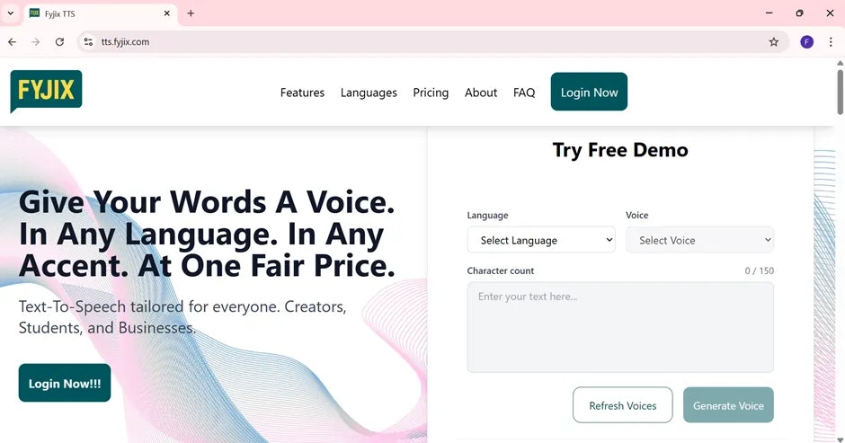 Fyjix TTS - Main product screenshot demonstrating key features and user interface