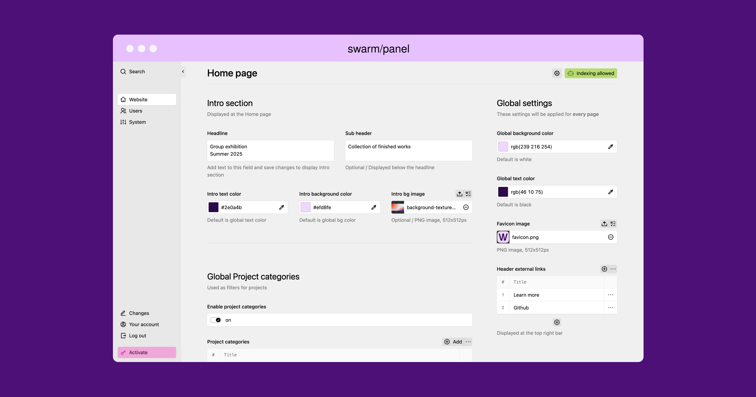 Mídia 4 de Enxame - Site de exposição Builder