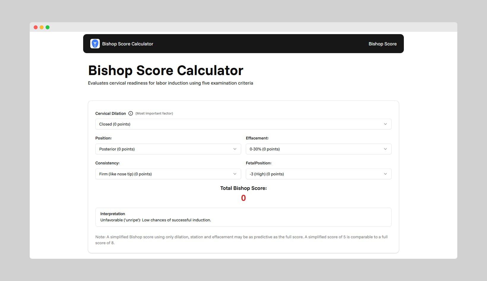 Bishop Score Calculator media 1