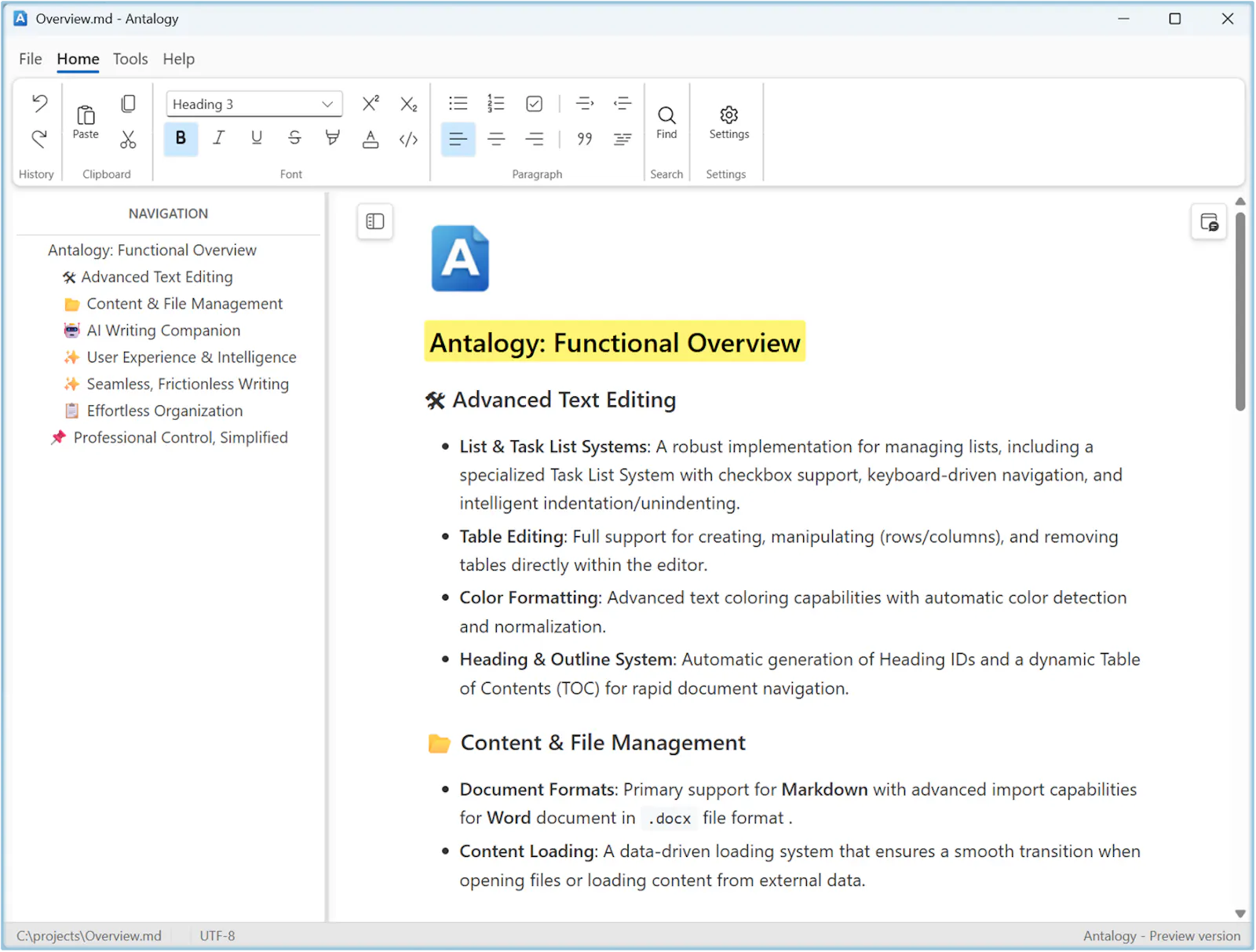 Antalogy: real Word-like Markdown editor screenshot 1