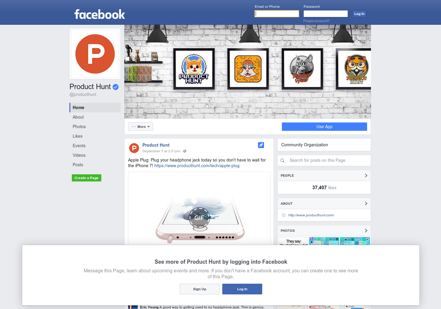 Product Hunt on Facebook