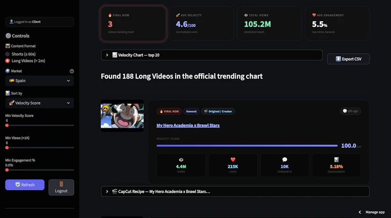 TrendRadar — YouTube Trend Tracker screenshot 3