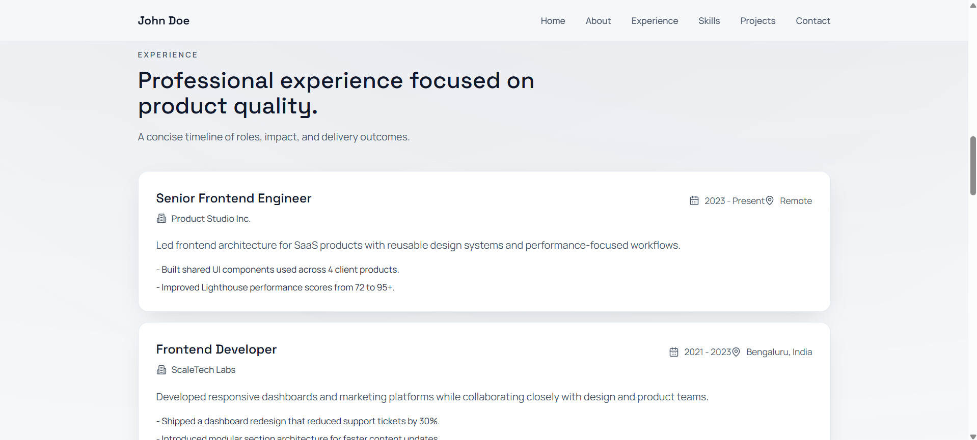 Minimal Developer Portfolio Template - Screenshot 2 showing product features and functionality