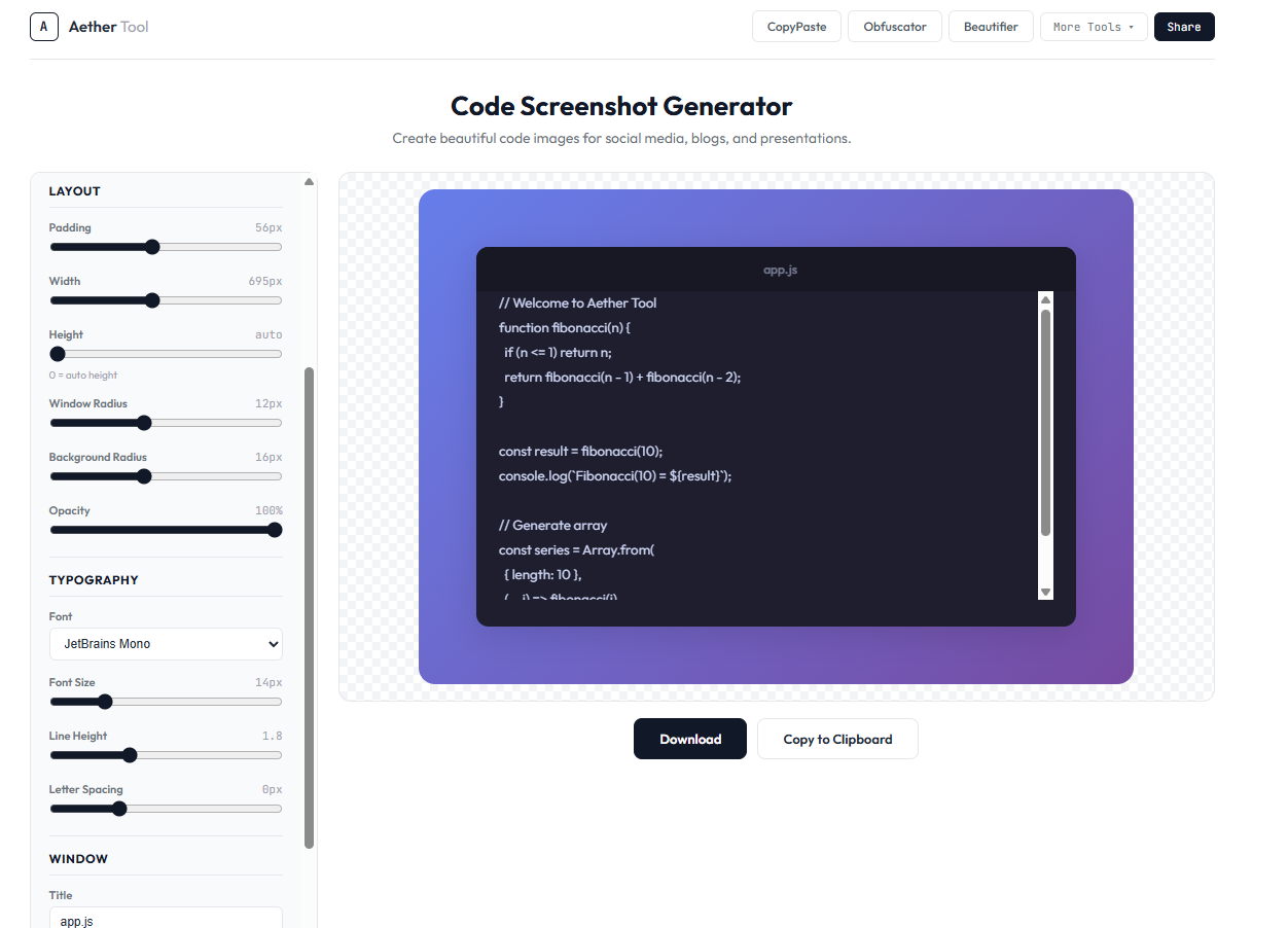 Aether Tool - Screenshot 3 showing product features and functionality