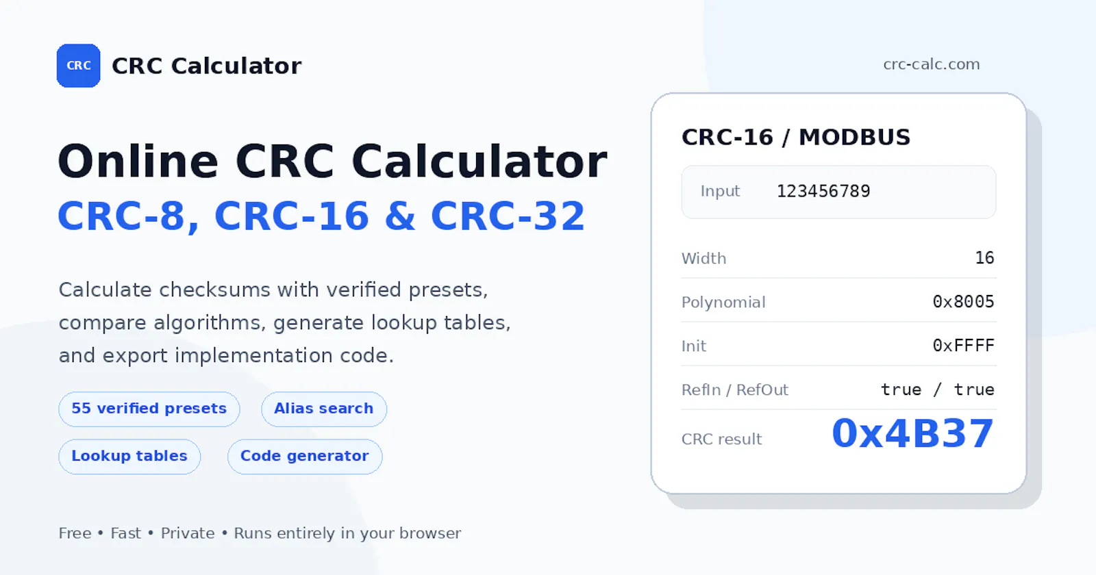 Online CRC Calculator & Table Generator screenshot 1