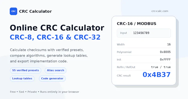 Online CRC Calculator & Table Generator screenshot 1
