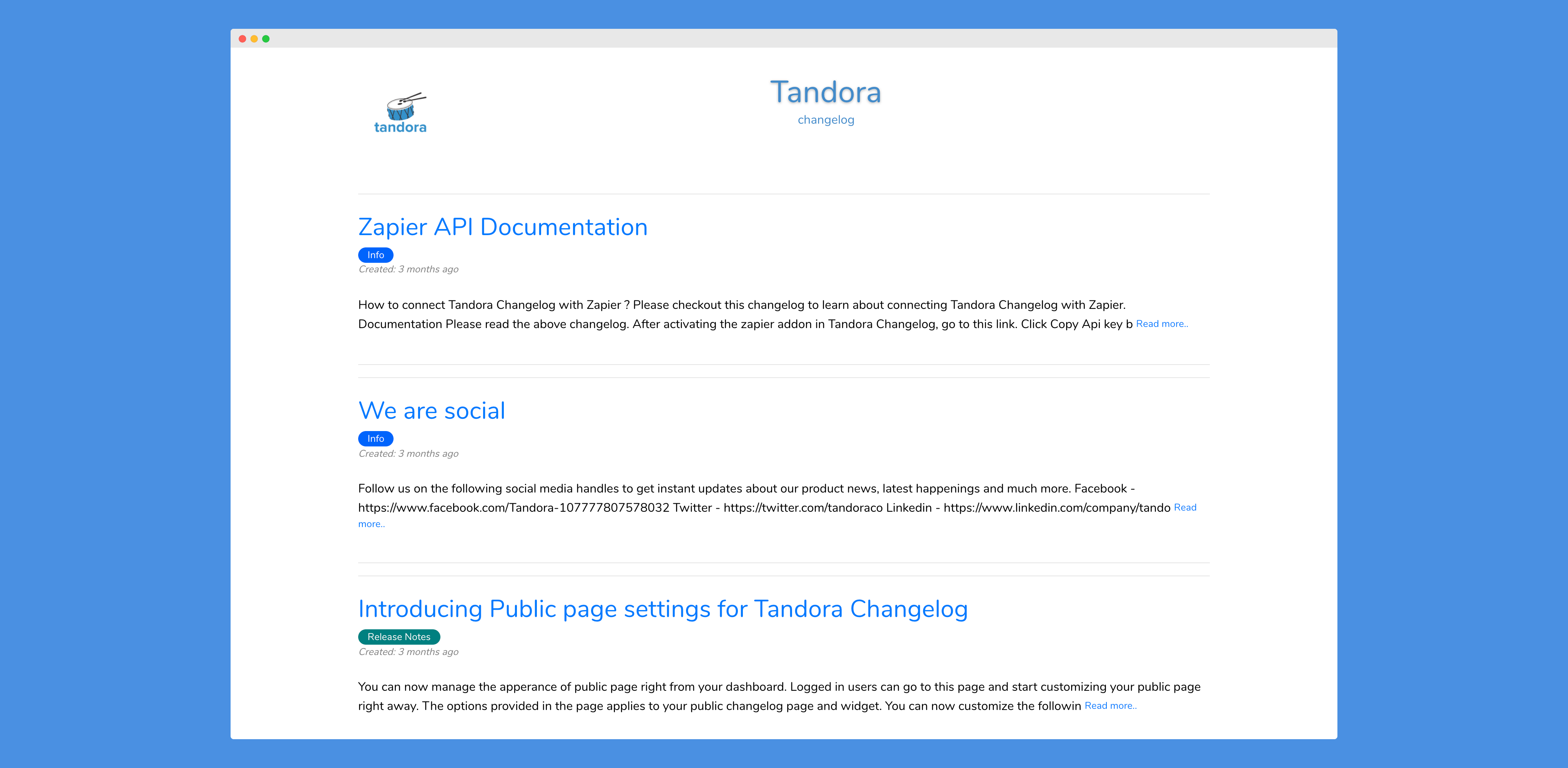 Tandora Changelog gallery image