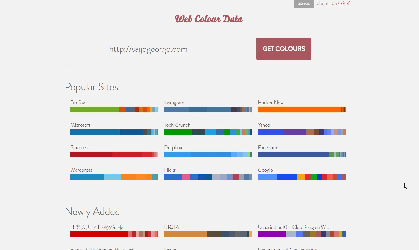 Web Colour Data