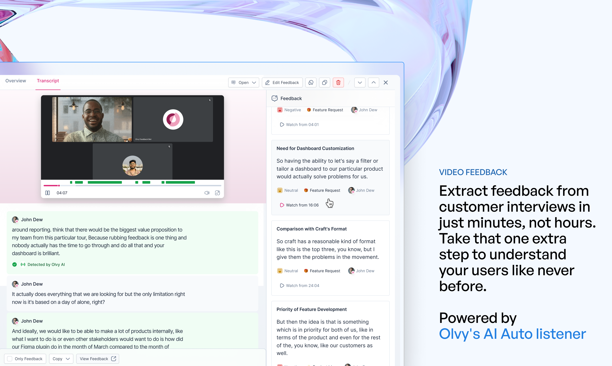 Olvy 3.0 - 加快客户反馈分析10倍AI媒体4