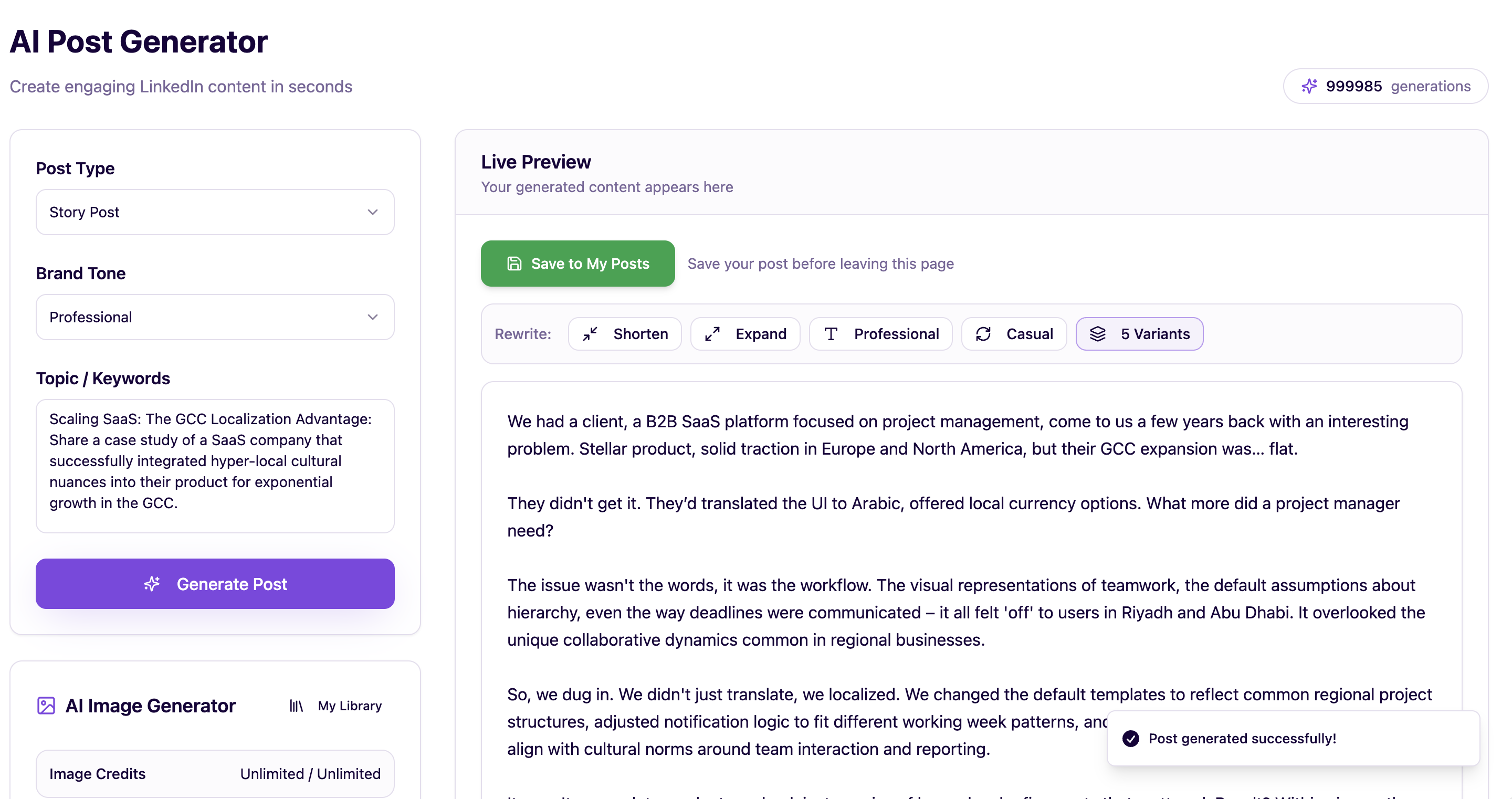 PostGenie - Screenshot 5 showing product features and functionality