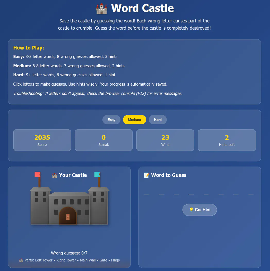 FreeWWW Word Castle Game gallery image