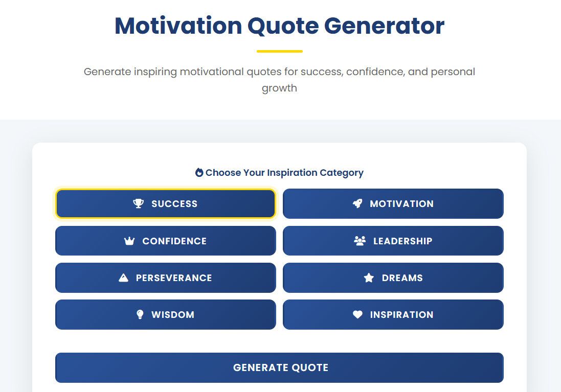 Motivation Quotes Generator  - Main product screenshot demonstrating key features and user interface
