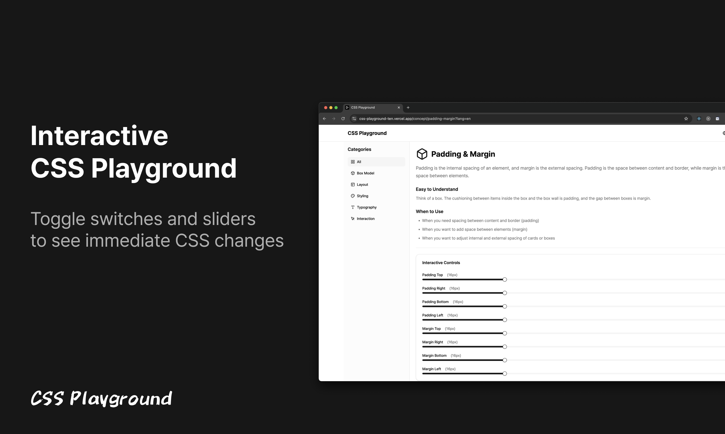 CSS Playground - Main product screenshot demonstrating key features and user interface