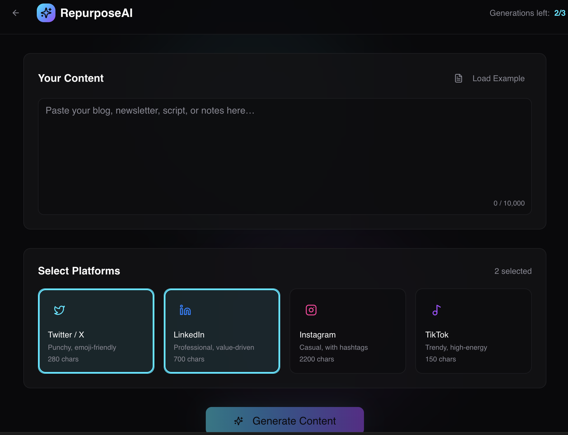 RepurposeAI - Screenshot 2 showing product features and functionality