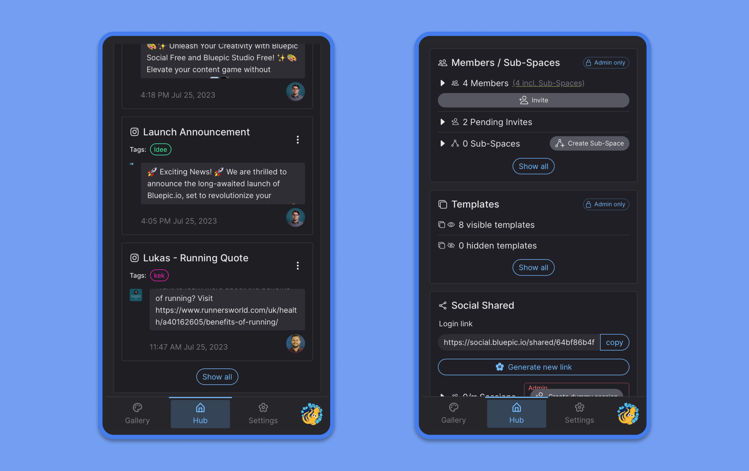 Bluepic Social - アプリにBluepicテンプレートを使用して数秒でコンテンツを作成するメディア7