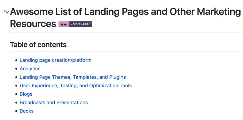 Awesome List of Landing Pages and Other Marketing Resources media 1