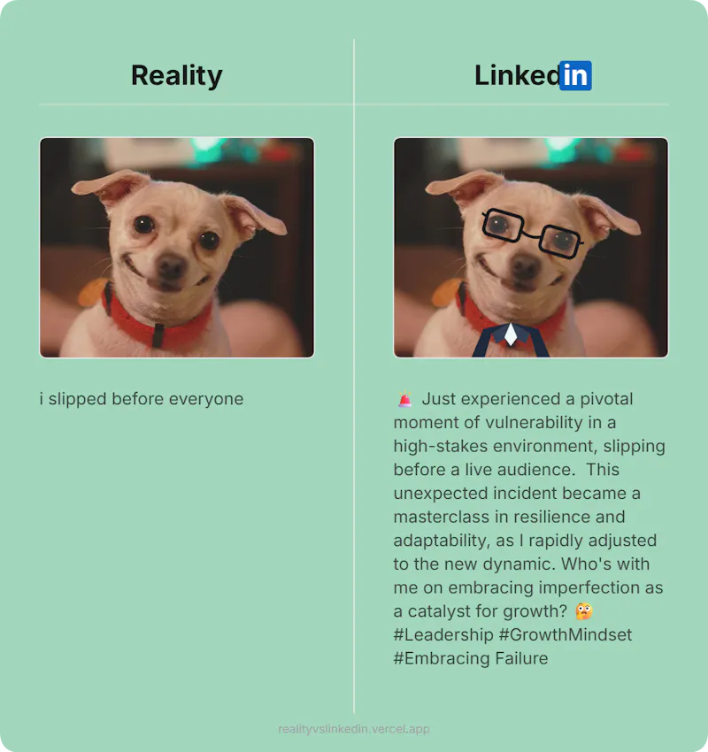 Reality vs Linkedin cringe screenshot 3