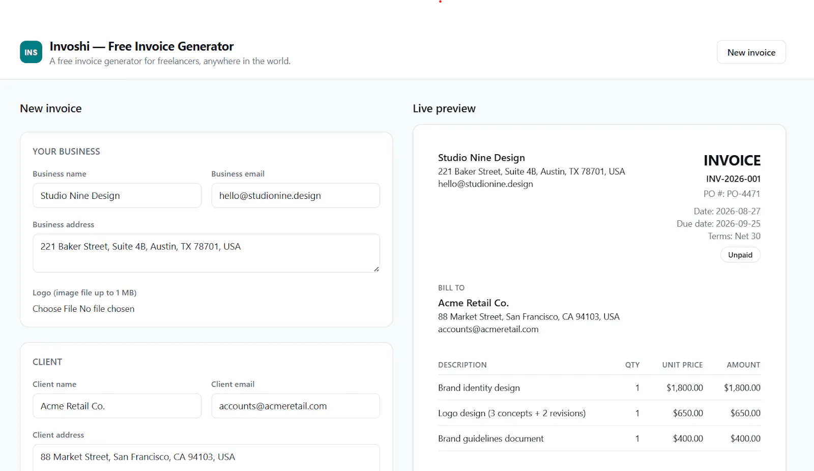 Invoshi screenshot 2
