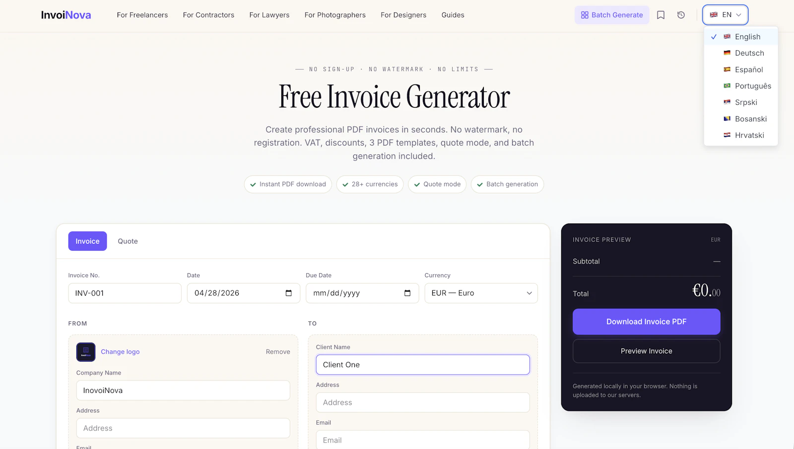 InvoiNova — Free Invoice Generator screenshot 2