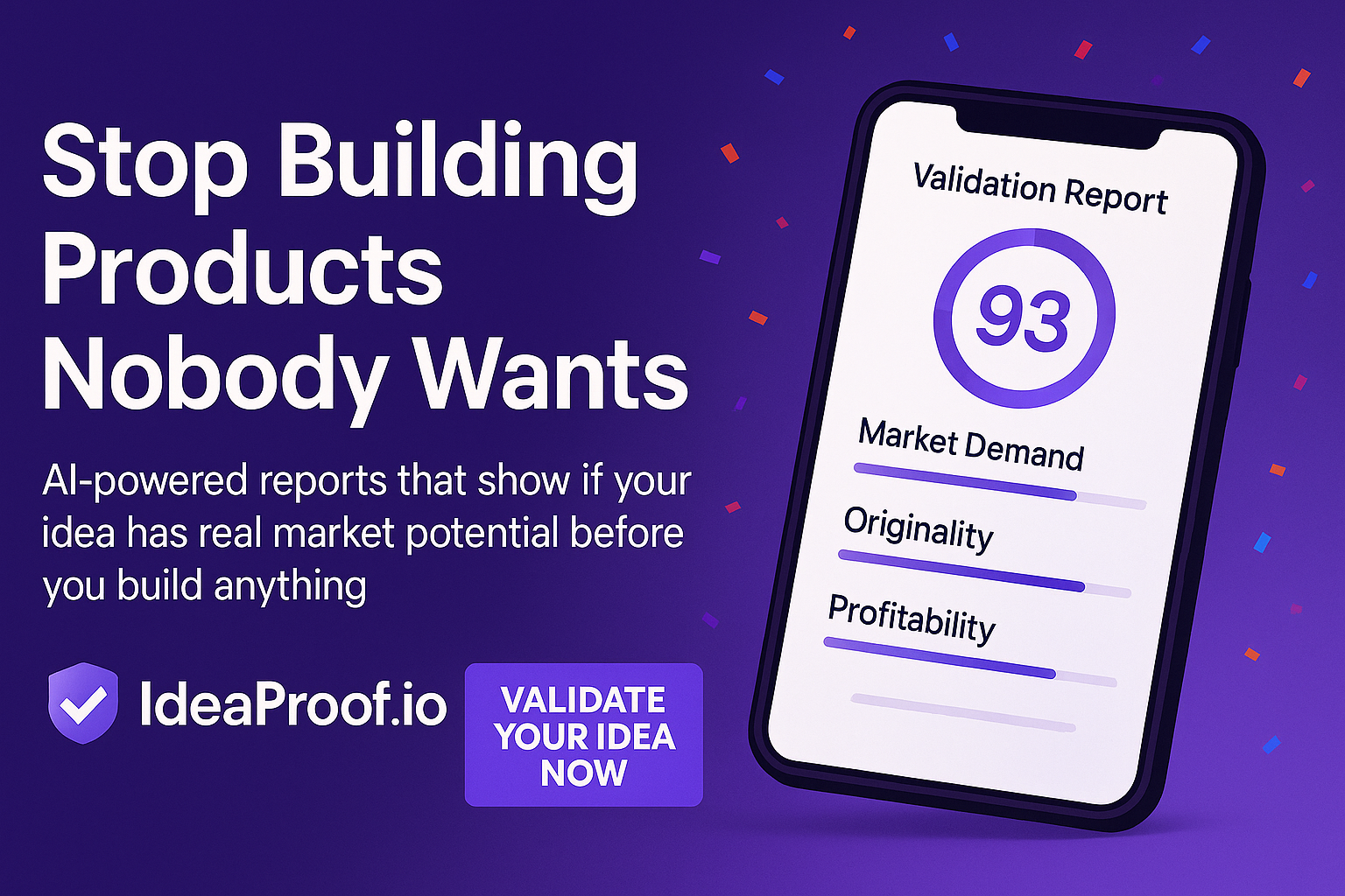 IdeaProof – AI Startup Idea Factory - Main product screenshot demonstrating key features and user interface