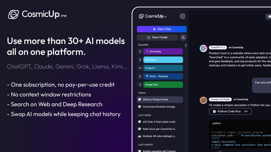 CosmicUp - Main product screenshot demonstrating key features and user interface