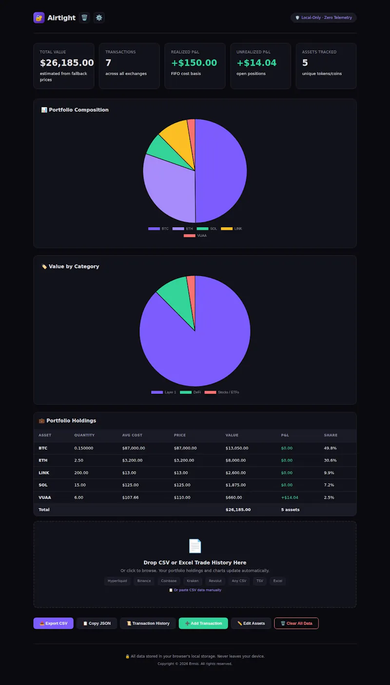 Buy Airtight — Private Portfolio Tracker screenshot 1