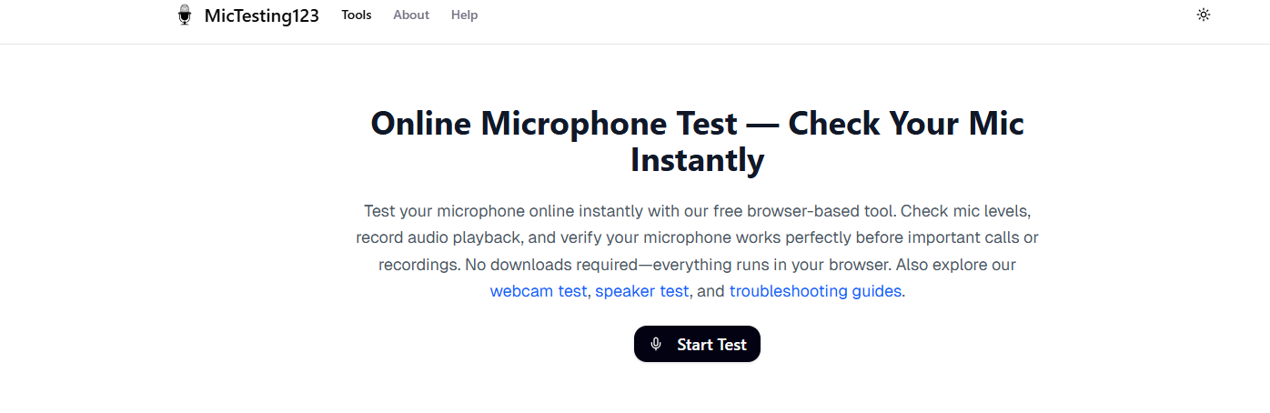 Online Microphone Test - Main product screenshot demonstrating key features and user interface