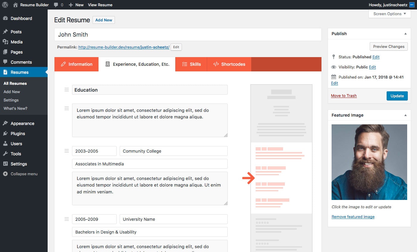Resume Builder for WordPress gallery image