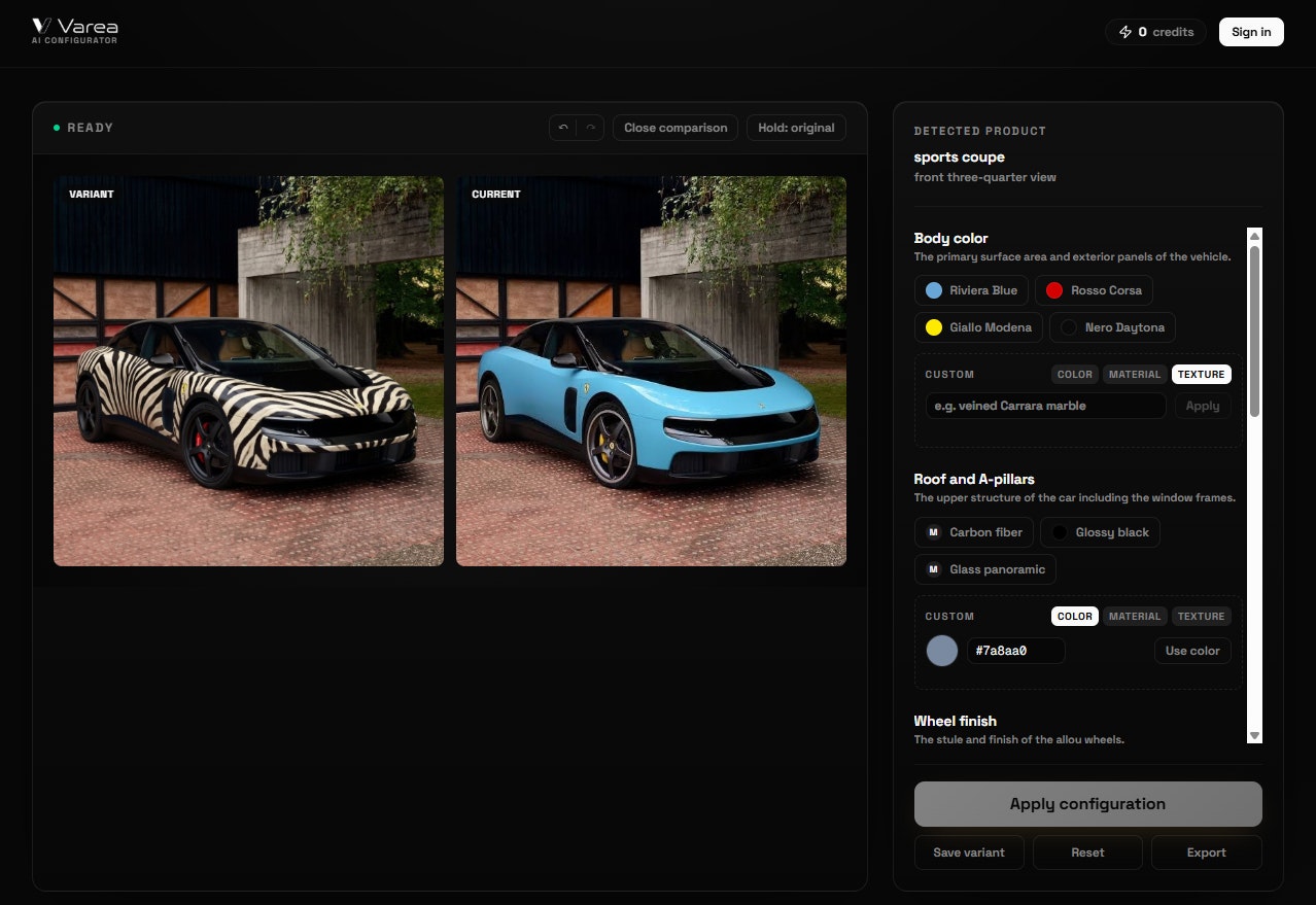 varea | from image to configurator gallery image