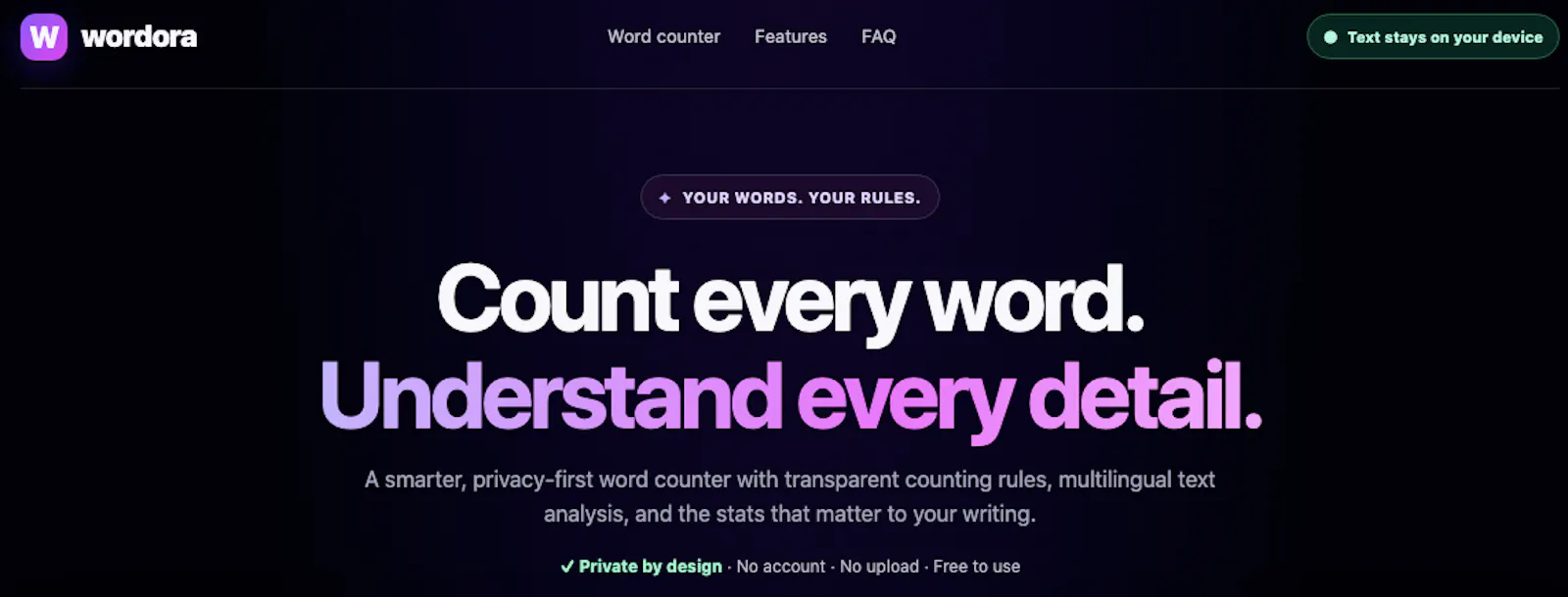 WORDORA - private word counter screenshot 1