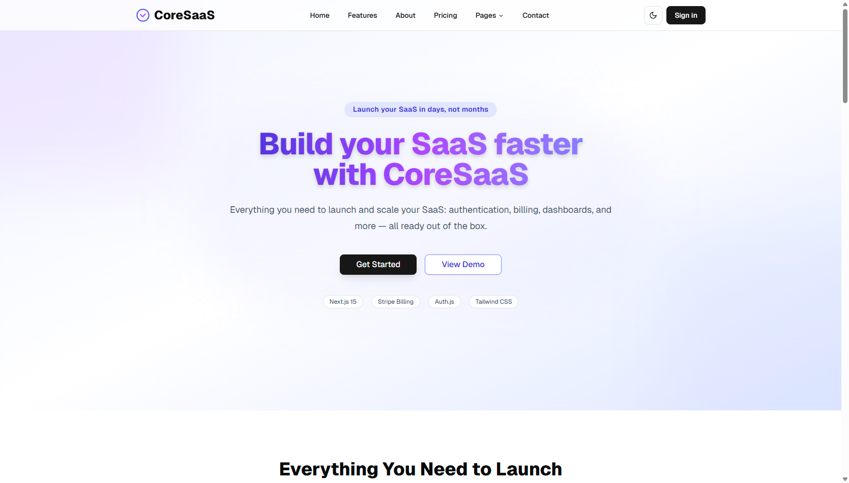 코어 사스 - Coresaas는 Next.js로 제작 된 프리미엄 SaaS 스타터 키트입니다. 미디어 1