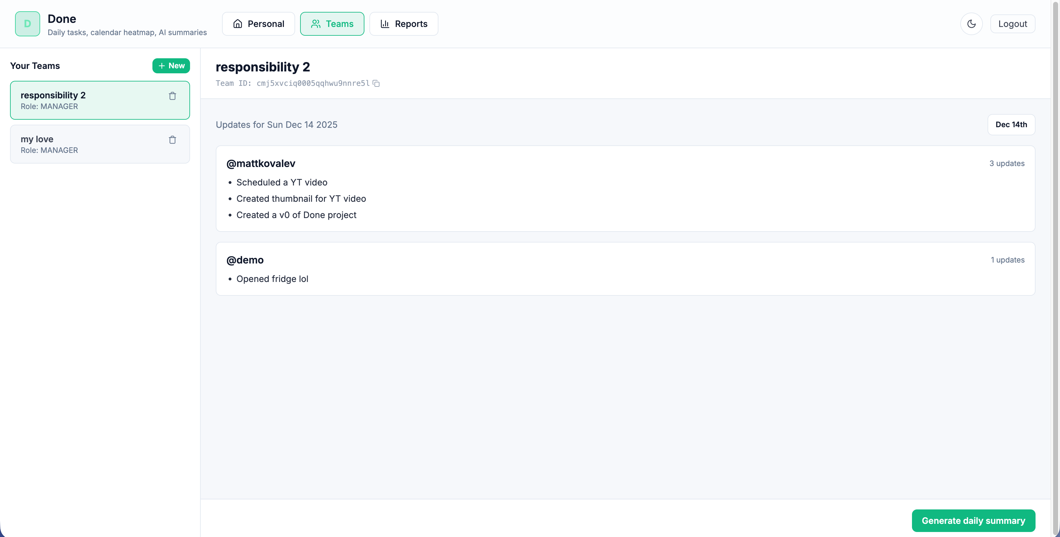 Done — Tasks, Profiles, Teams - Main product screenshot demonstrating key features and user interface