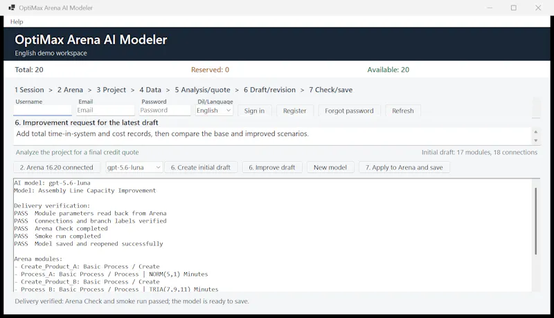 OptiMax Arena AI Simulation Builder screenshot 2