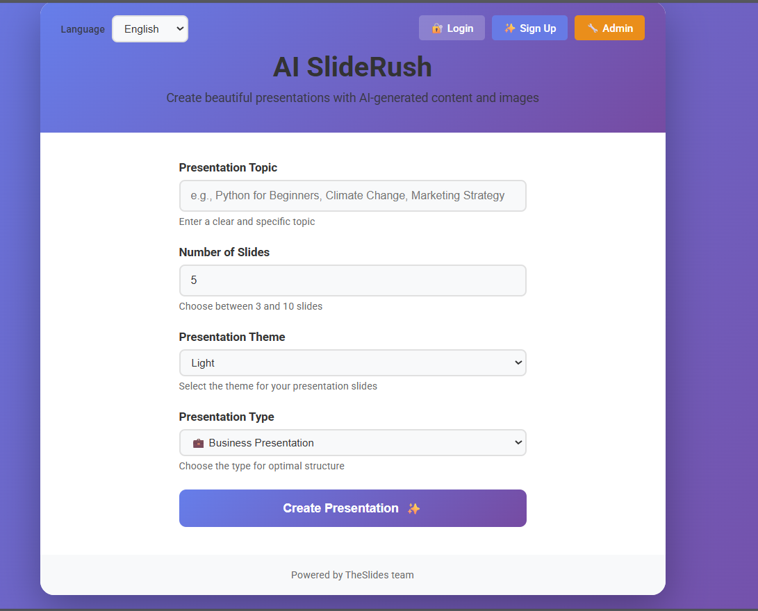 AI SlideRush - Main product screenshot demonstrating key features and user interface