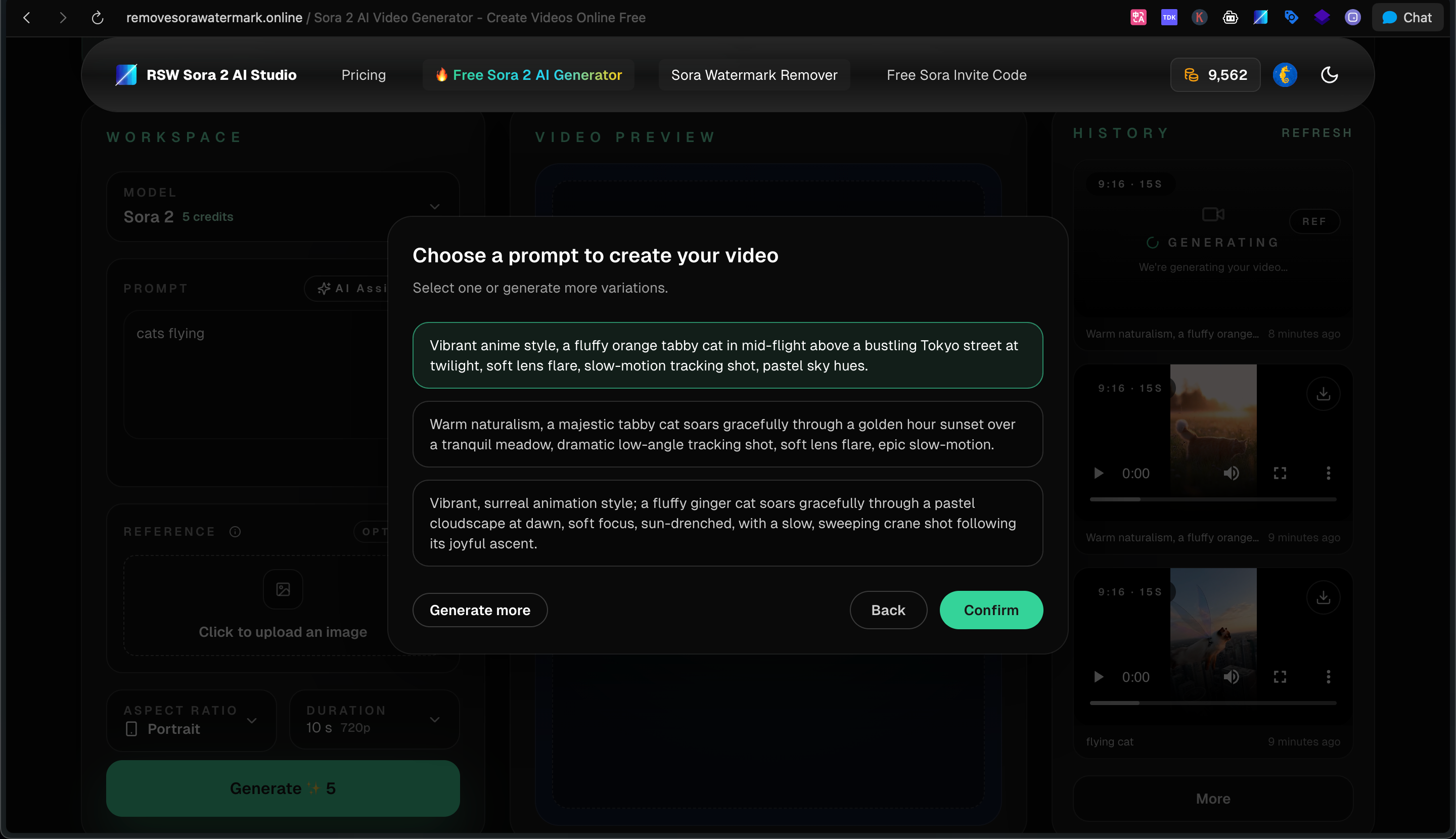 RSW Sora 2 AI Studio - Screenshot 3 showing product features and functionality