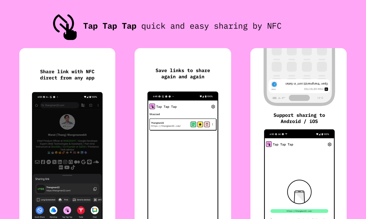 startuptile Tap Tap Tap-Quick and easy sharing by NFC