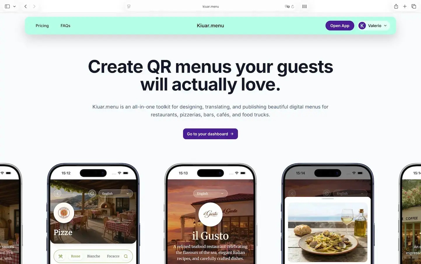 Kiuar.menu - Main product screenshot demonstrating key features and user interface