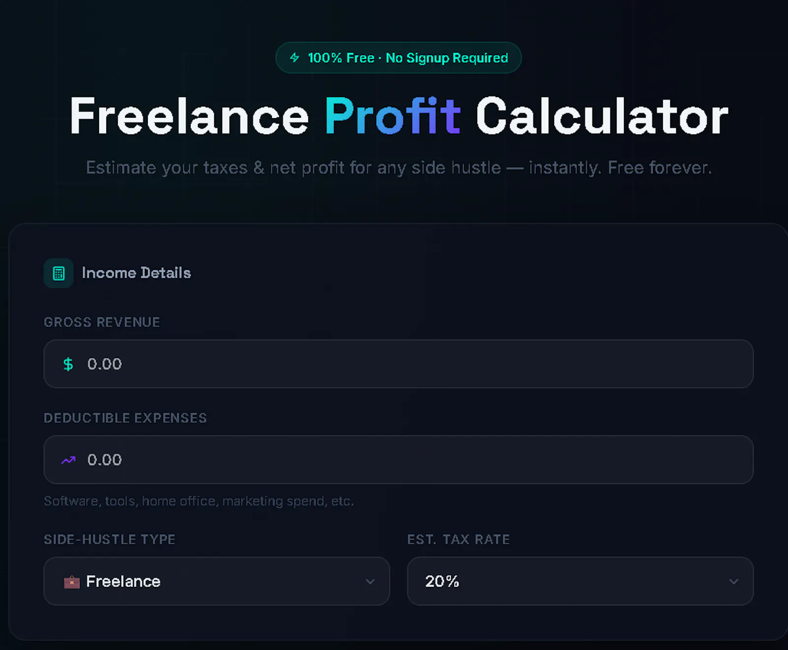 Freelance & Side-Hustle Calculator. screenshot 1