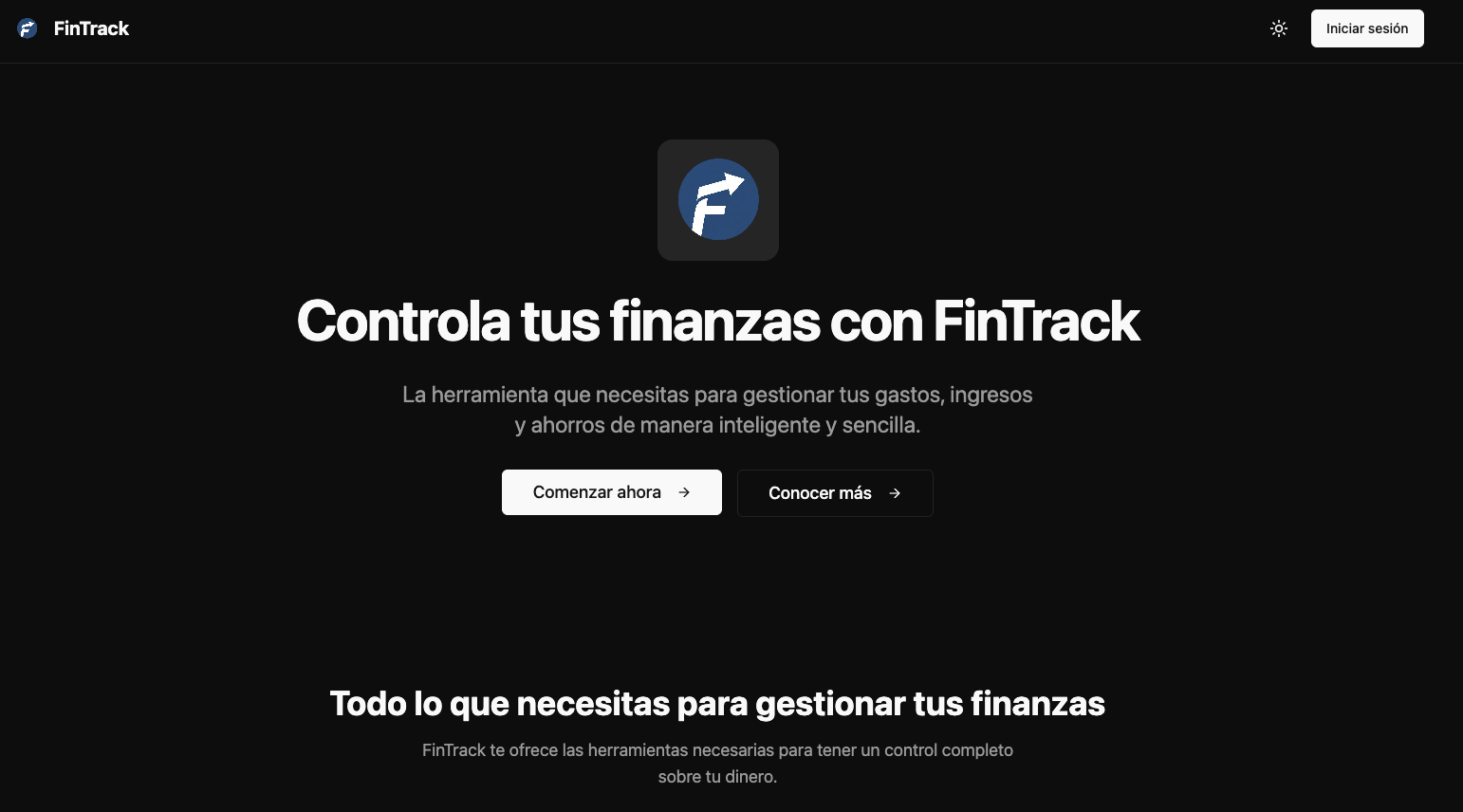 FinTrack - Main product screenshot demonstrating key features and user interface